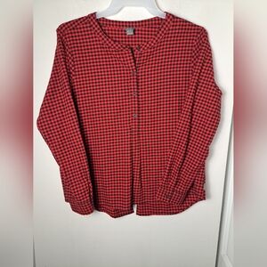 Eddie Bauer Women's Blouse Red Buffalo Plaid Button Long Sleeve Back Slit Sz L